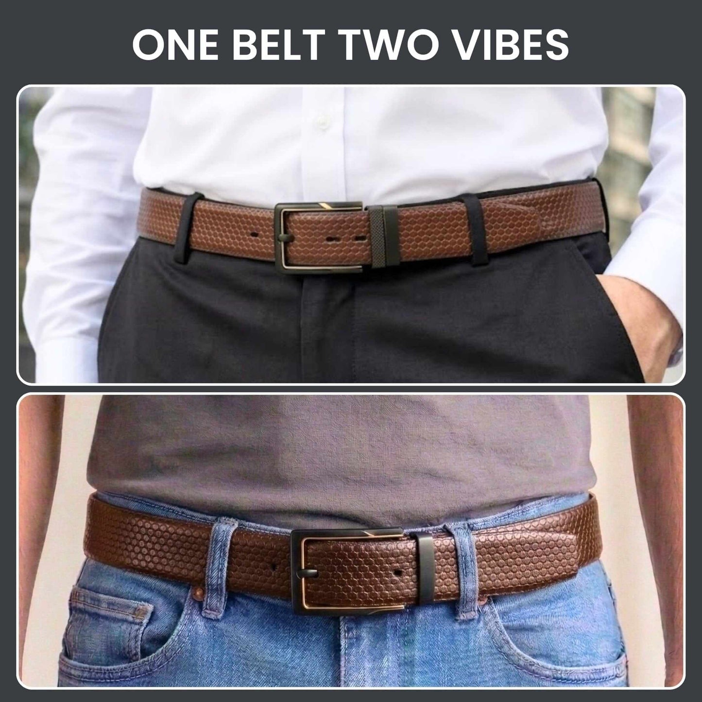 Mens Genuine Leather Belt | 2 in 1 Reversible (Brown & Black) (1 Pc.) - ORVEXA - THE MEN THING