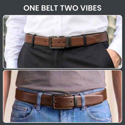 Mens Genuine Leather Belt | 2 in 1 Reversible (Brown & Black) (1 Pc.) - ORVEXA - THE MEN THING