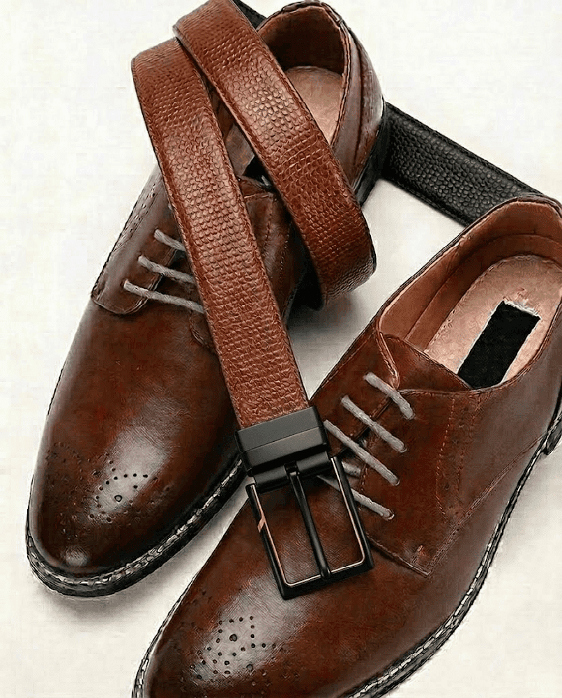 Mens 100% Genuine Leather Belt - ORVEXO Grid Emboss (Brown & Black Reversible) — Leather Belts for Men | THE MEN THING