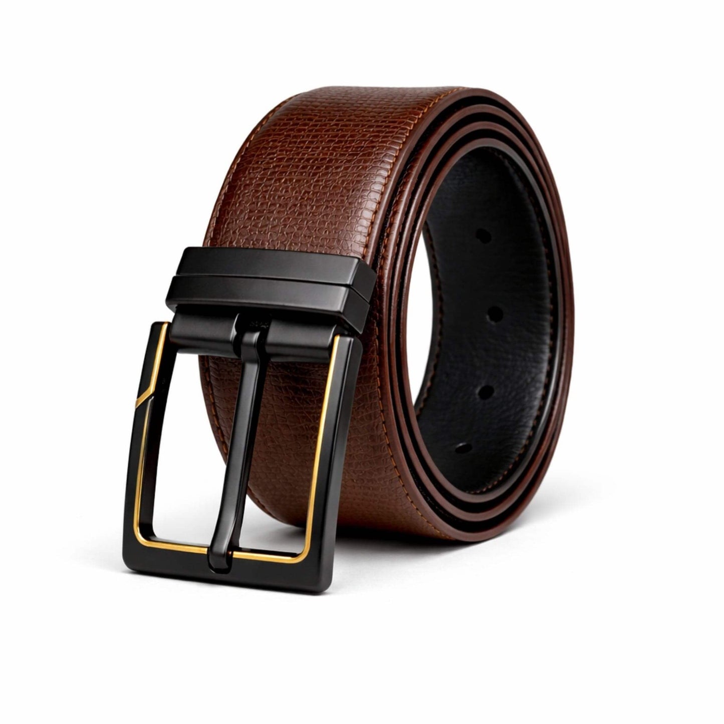 Mens 100% Genuine Leather Belt - ORVION Fine Grain Finish (Brown & Black Reversible) — Leather Belts for Men | THE MEN THING