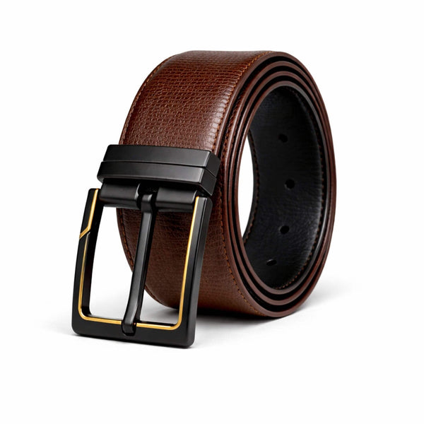 Mens 100% Genuine Leather Belt - ORVION Fine Grain Finish (Brown & Black Reversible)