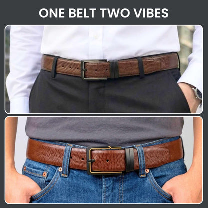 Mens 100% Genuine Leather Belt - ORVION Fine Grain Finish (Brown & Black Reversible) — Leather Belts for Men | THE MEN THING