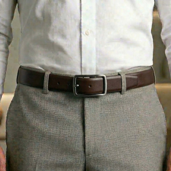 Mens 100% Genuine Leather Belt - PRIMEDUAL Smooth Classic (Brown & Black Reversible)
