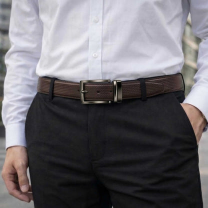 Mens 100% Genuine Leather Belt - RAVENFORCE Lizard Emboss (Brown & Black Reversible) — Leather Belts for Men | THE MEN THING