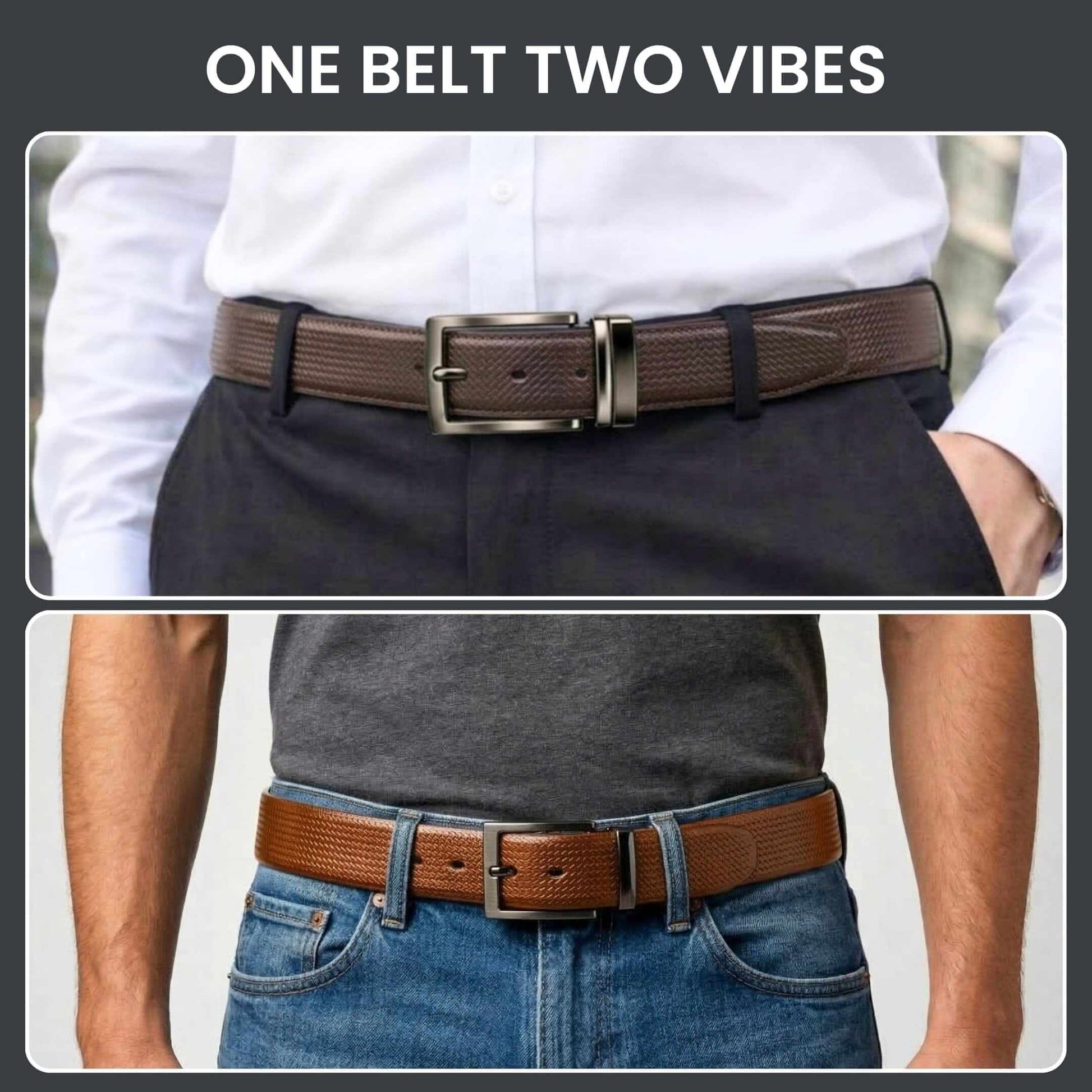 Mens 100% Genuine Leather Belt - RAVENFORCE Lizard Emboss (Brown & Black Reversible) — Leather Belts for Men | THE MEN THING