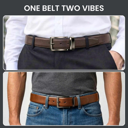 Mens 100% Genuine Leather Belt - RAVENFORCE Lizard Emboss (Brown & Black Reversible) — Leather Belts for Men | THE MEN THING