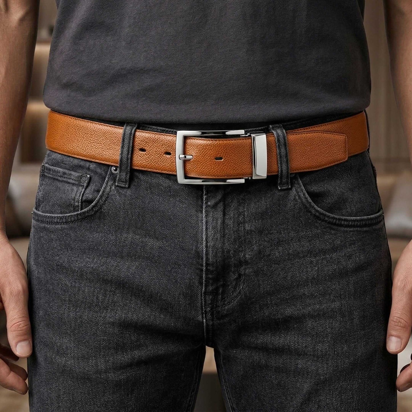 Mens 100% Genuine Leather Belt - REVOLT EDGE Smooth Tan Core (Brown & Black Reversible) — Leather Belts for Men | THE MEN THING