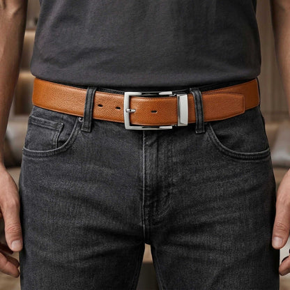 Mens 100% Genuine Leather Belt - REVOLT EDGE Smooth Tan Core (Brown & Black Reversible) — Leather Belts for Men | THE MEN THING