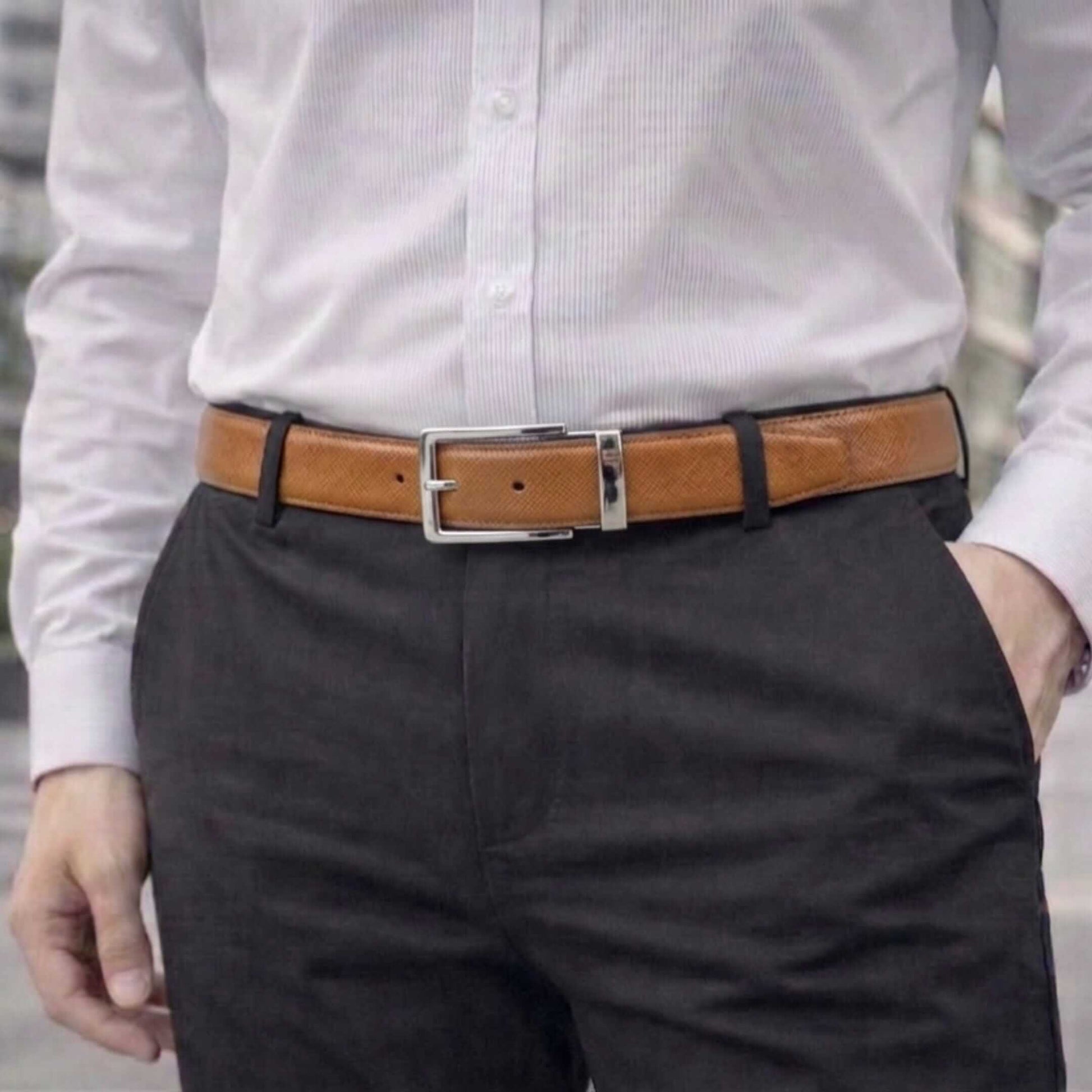 Mens 100% Genuine Leather Belt - REVOLT EDGE Smooth Tan Core (Brown & Black Reversible) — Leather Belts for Men | THE MEN THING