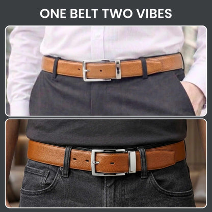 Mens 100% Genuine Leather Belt - REVOLT EDGE Smooth Tan Core (Brown & Black Reversible) — Leather Belts for Men | THE MEN THING