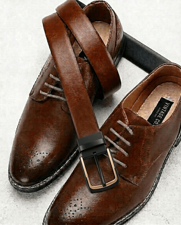 Mens 100% Genuine Leather Belt - SLEEKEDGE Smooth Sleek (Brown & Black Reversible)