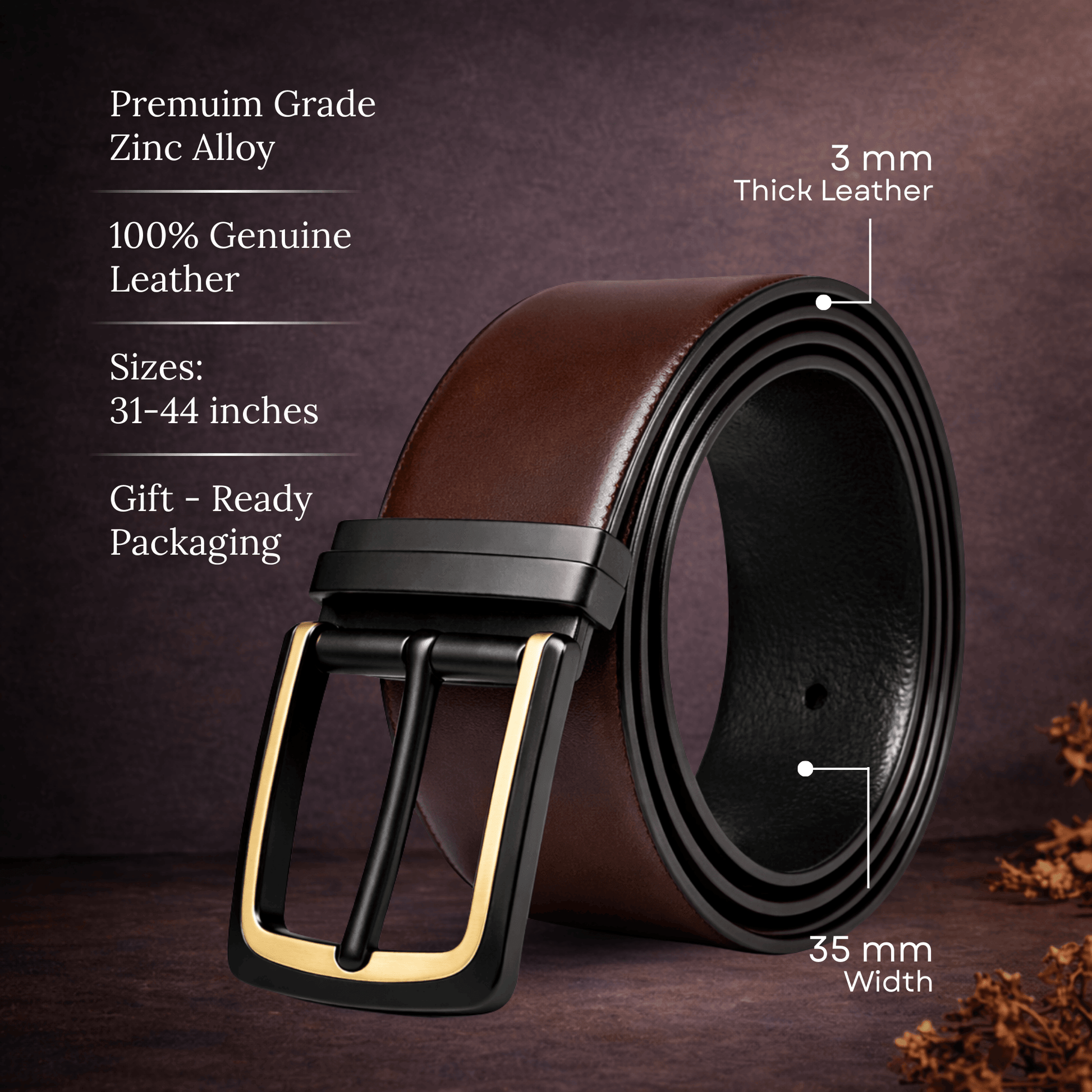 Mens 100% Genuine Leather Belt - SLEEKEDGE Smooth Sleek (Brown & Black Reversible) — Leather Belts for Men | THE MEN THING