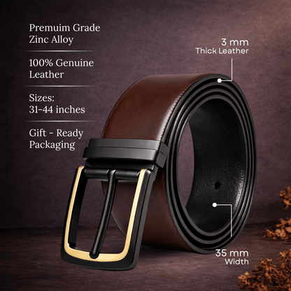 Mens 100% Genuine Leather Belt - SLEEKEDGE Smooth Sleek (Brown & Black Reversible) — Leather Belts for Men | THE MEN THING