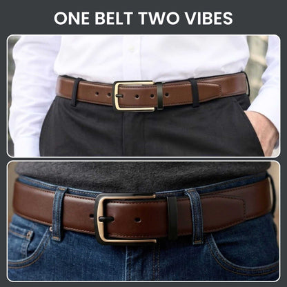 Mens 100% Genuine Leather Belt - SLEEKEDGE Smooth Sleek (Brown & Black Reversible) — Leather Belts for Men | THE MEN THING