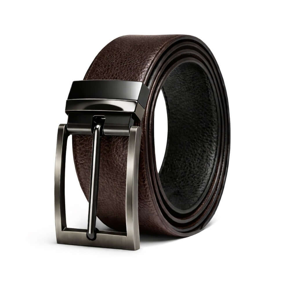 Mens 100% Genuine Leather Belt - STRIAX Fine Texture (Brown & Black Reversible) — Leather Belts for Men | THE MEN THING