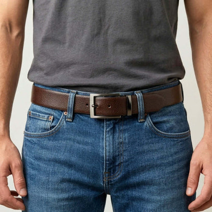 Mens 100% Genuine Leather Belt - STRIAX Fine Texture (Brown & Black Reversible) — Leather Belts for Men | THE MEN THING