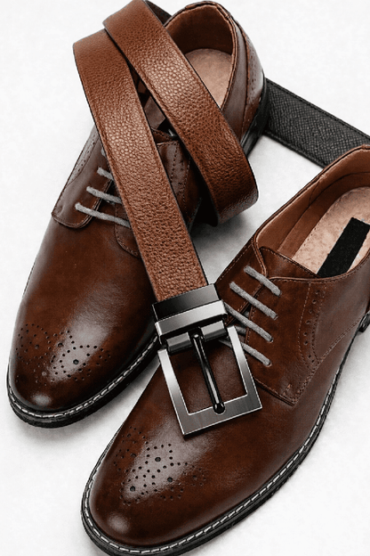Mens 100% Genuine Leather Belt - STRIAX Fine Texture (Brown & Black Reversible) — Leather Belts for Men | THE MEN THING