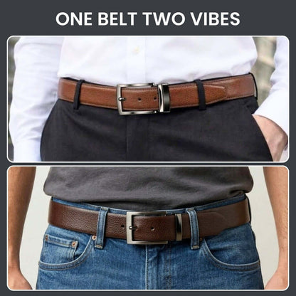 Mens 100% Genuine Leather Belt - STRIAX Fine Texture (Brown & Black Reversible) — Leather Belts for Men | THE MEN THING