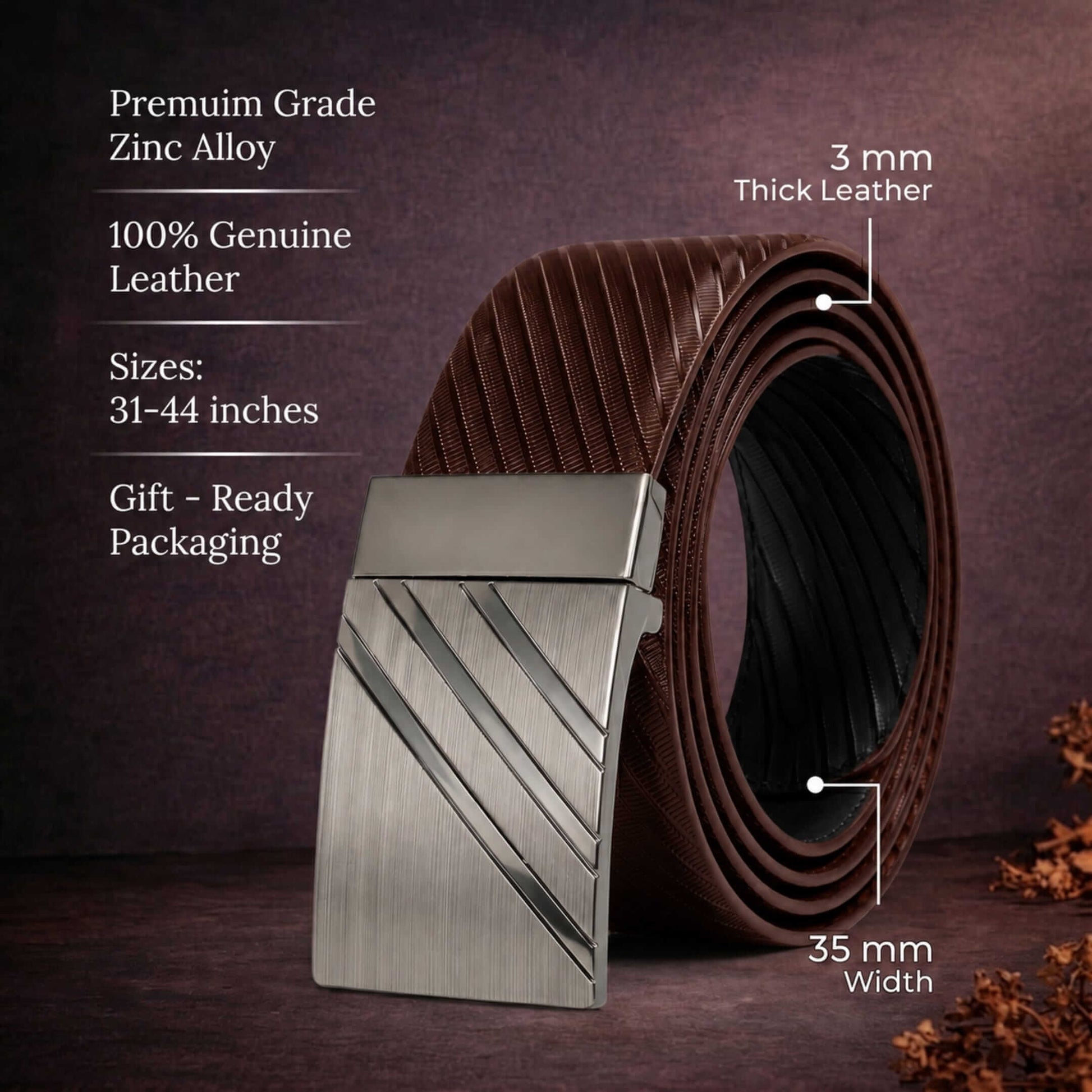 Mens Genuine Leather Belt | 2 in 1 Reversible (Brown & Black) (1 Pc.) - STRYDEX - THE MEN THING