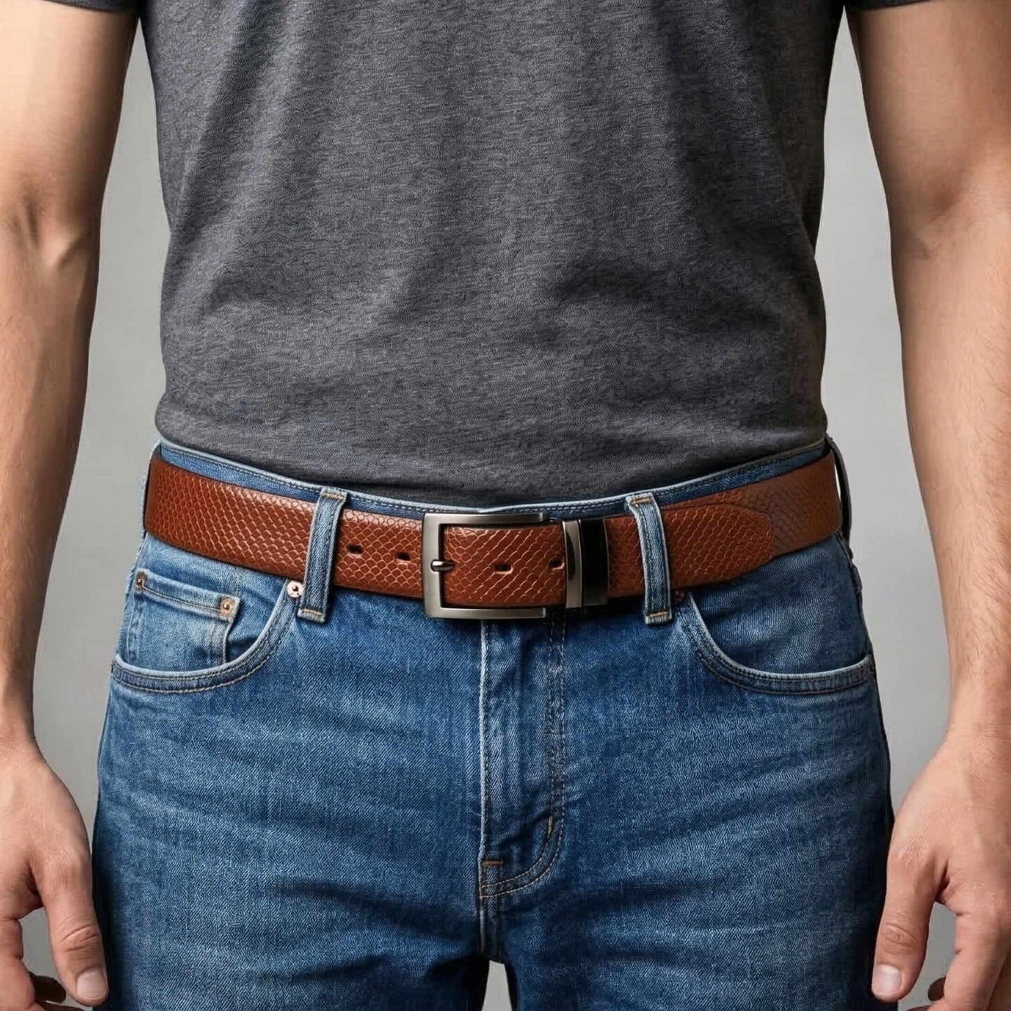 Mens 100% Genuine Leather Belt - STYLON Fine Grain Finish (Brown & Black Reversible) — Leather Belts for Men | THE MEN THING
