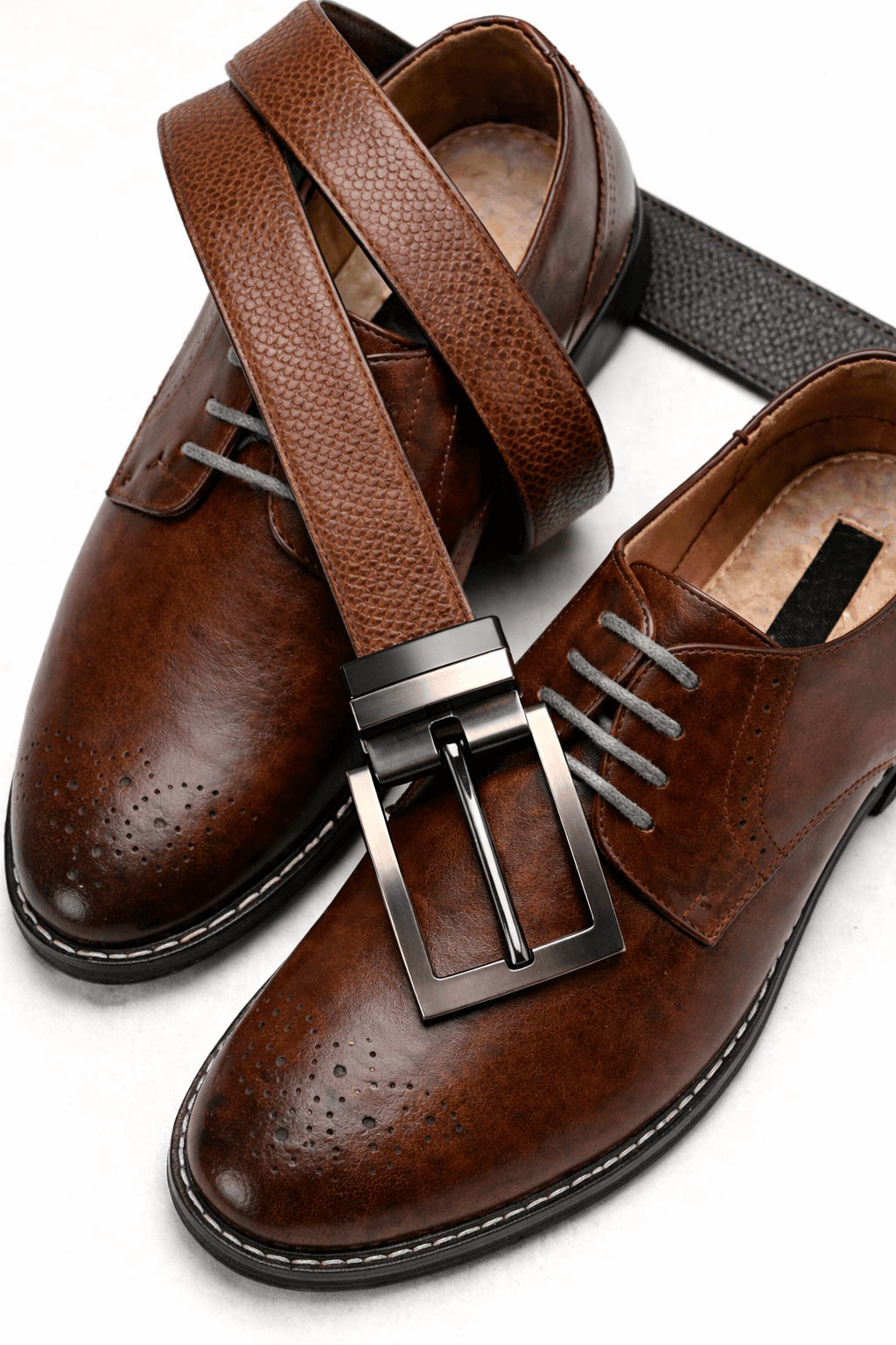 Mens 100% Genuine Leather Belt - STYLON Fine Grain Finish (Brown & Black Reversible) — Leather Belts for Men | THE MEN THING