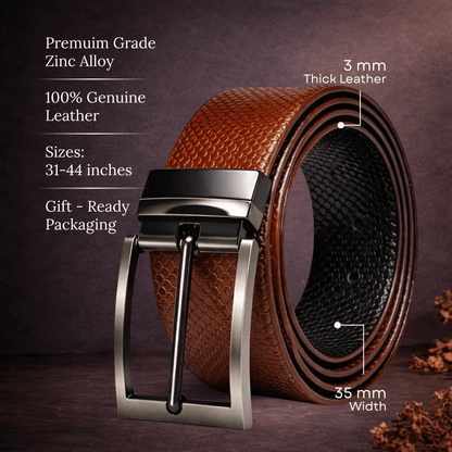 Mens 100% Genuine Leather Belt - STYLON Fine Grain Finish (Brown & Black Reversible) — Leather Belts for Men | THE MEN THING