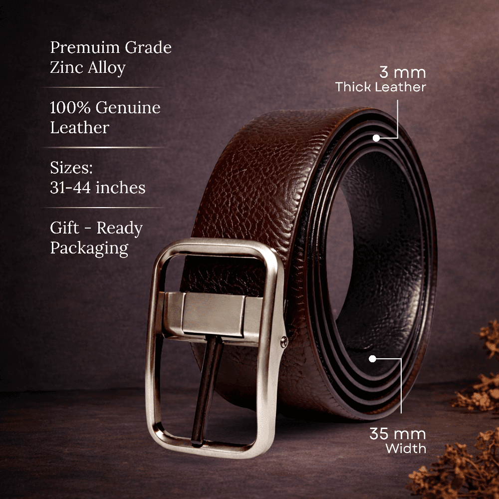 Mens 100% Genuine Leather Belt - TANERO Lizard Emboss (Brown & Black Reversible) — Leather Belts for Men | THE MEN THING