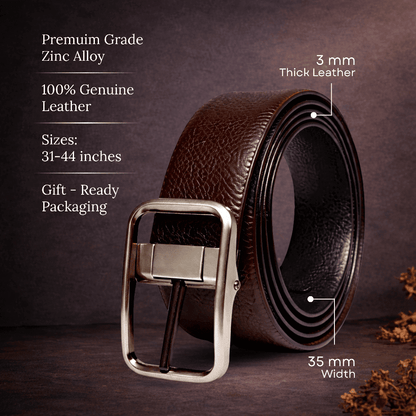 Mens 100% Genuine Leather Belt - TANERO Lizard Emboss (Brown & Black Reversible) — Leather Belts for Men | THE MEN THING