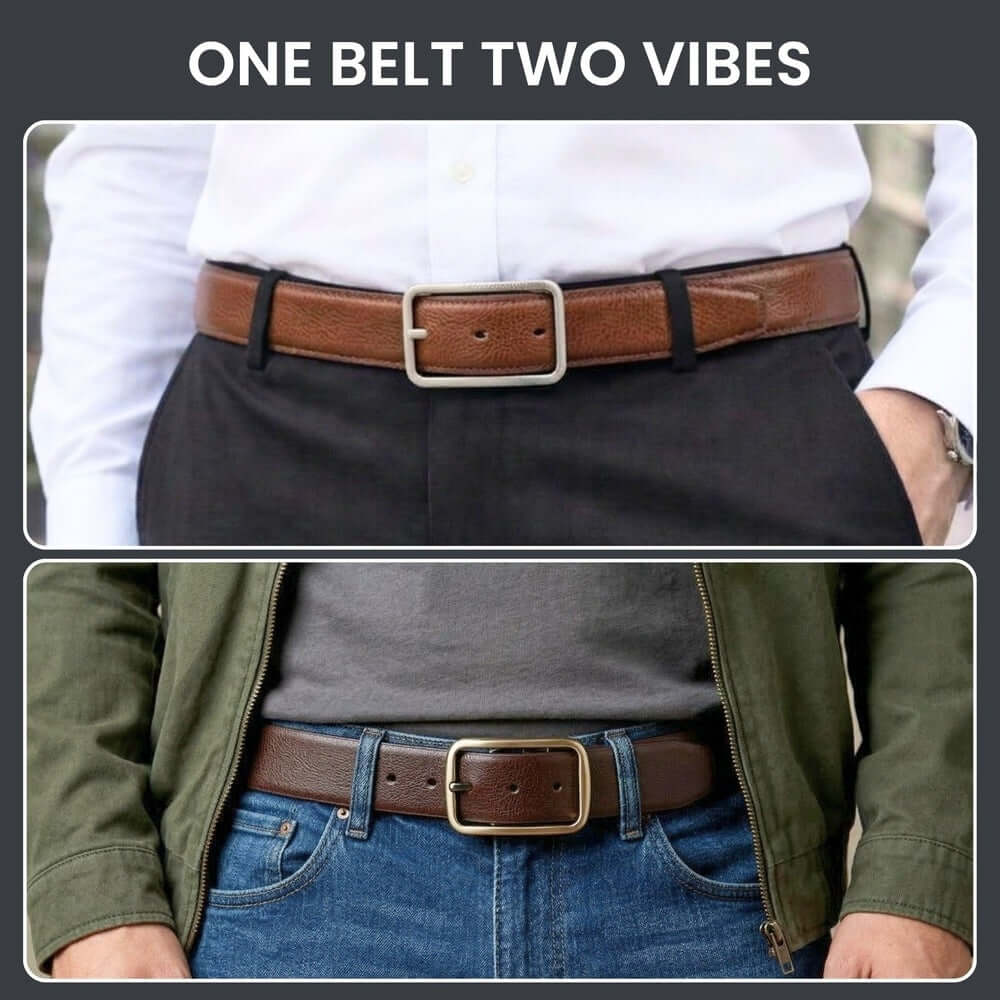 Mens 100% Genuine Leather Belt - TANERO Lizard Emboss (Brown & Black Reversible) — Leather Belts for Men | THE MEN THING