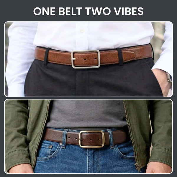 Mens 100% Genuine Leather Belt - TANERO Lizard Emboss (Brown & Black Reversible)