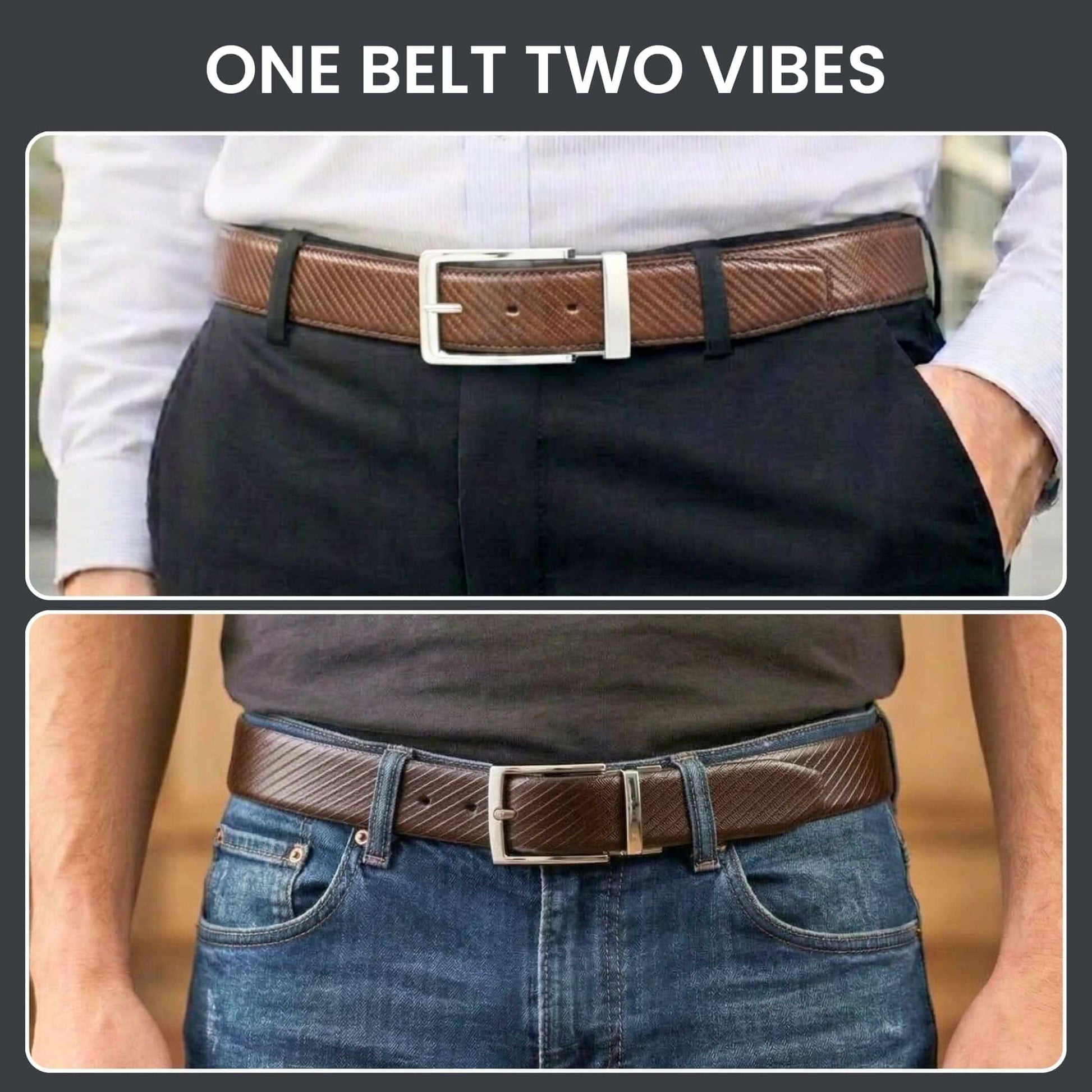 Mens 100% Genuine Leather Belt - TEXLOR Diagonal Pinstripe (Brown & Black Reversible) — Leather Belts for Men | THE MEN THING