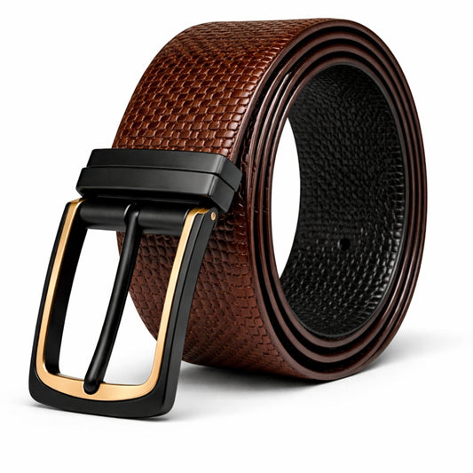 Mens Genuine Leather Belt | 2 in 1 Reversible (Brown & Black) (1 Pc.) - TEXTURON - THE MEN THING