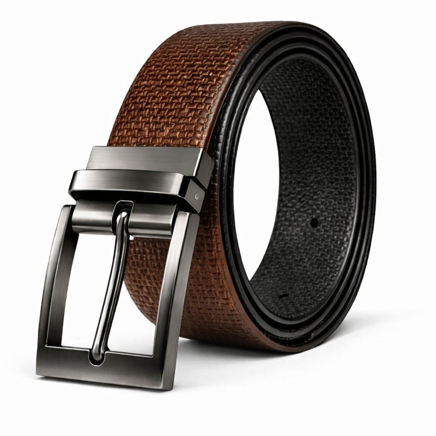 Mens 100% Genuine Leather Belt - TORVEX Basket Weave Emboss (Brown & Black Reversible) — Leather Belts for Men | THE MEN THING