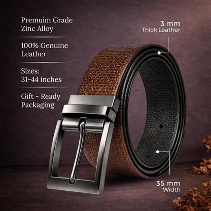 Mens 100% Genuine Leather Belt - TORVEX Basket Weave Emboss (Brown & Black Reversible) — Leather Belts for Men | THE MEN THING