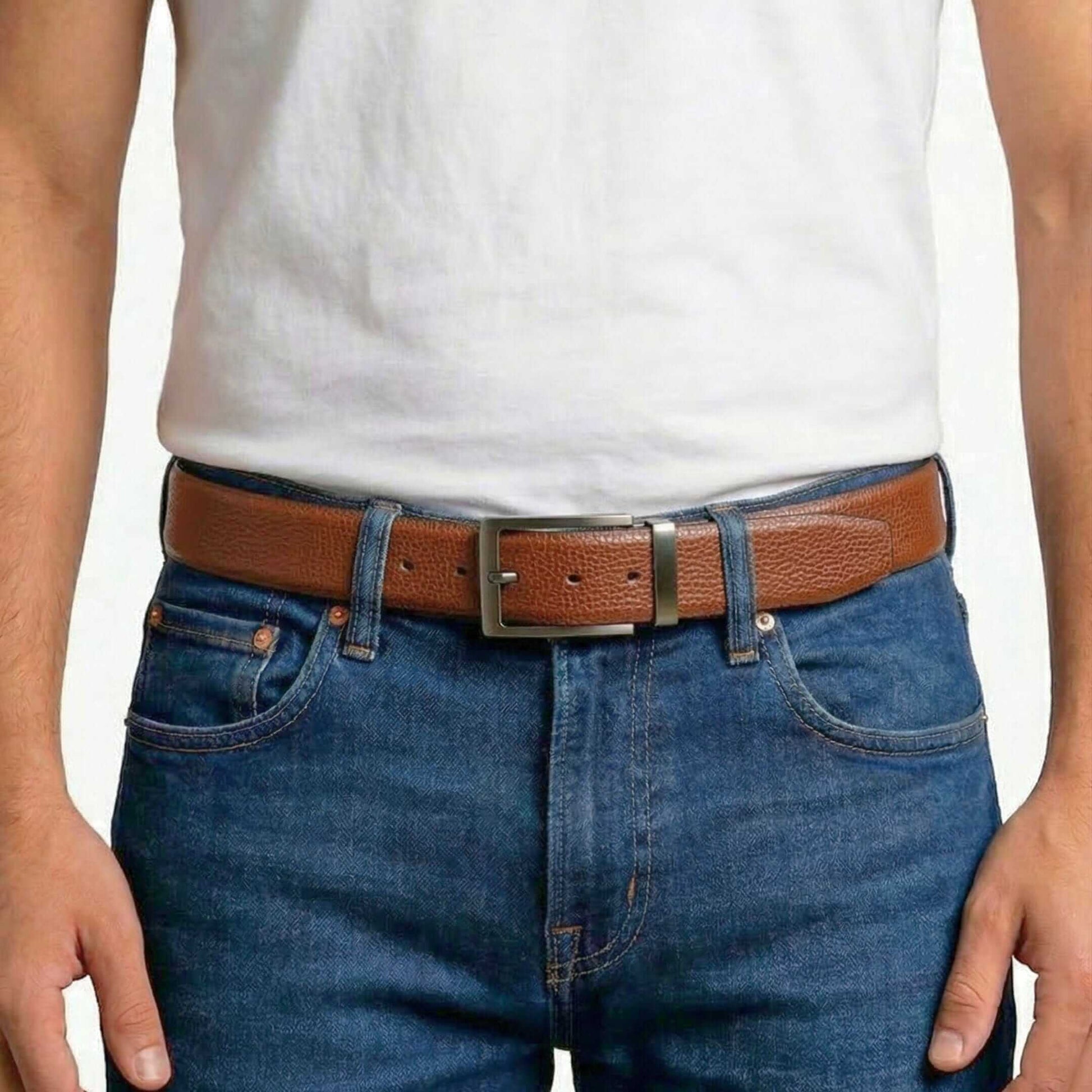 Mens 100% Genuine Leather Belt - TORZEN Fine Grid Texture (Brown & Black Reversible) — Leather Belts for Men | THE MEN THING