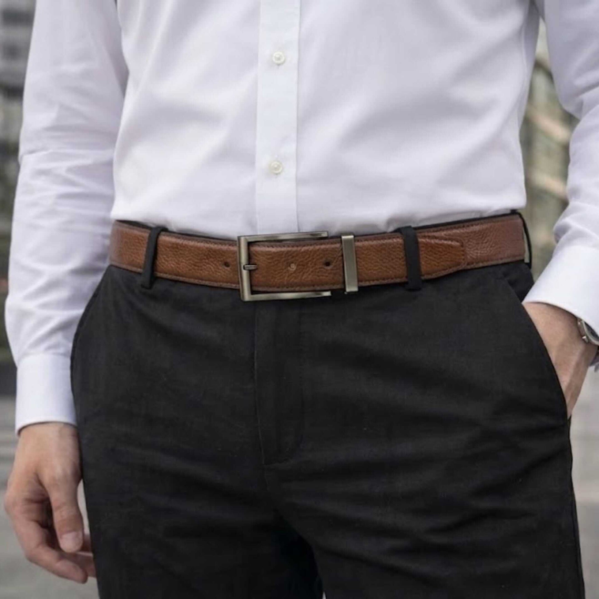 Mens 100% Genuine Leather Belt - TORZEN Fine Grid Texture (Brown & Black Reversible) — Leather Belts for Men | THE MEN THING