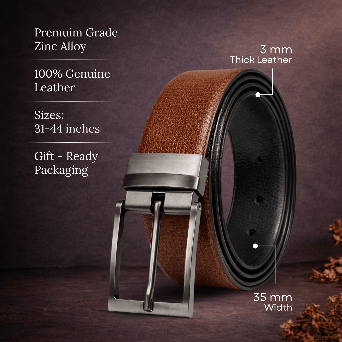Mens 100% Genuine Leather Belt - TORZEN Fine Grid Texture (Brown & Black Reversible) — Leather Belts for Men | THE MEN THING