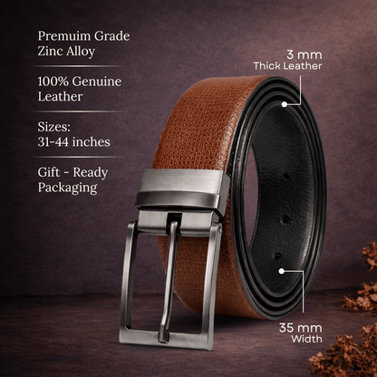 Mens 100% Genuine Leather Belt - TORZEN Fine Grid Texture (Brown & Black Reversible) — Leather Belts for Men | THE MEN THING