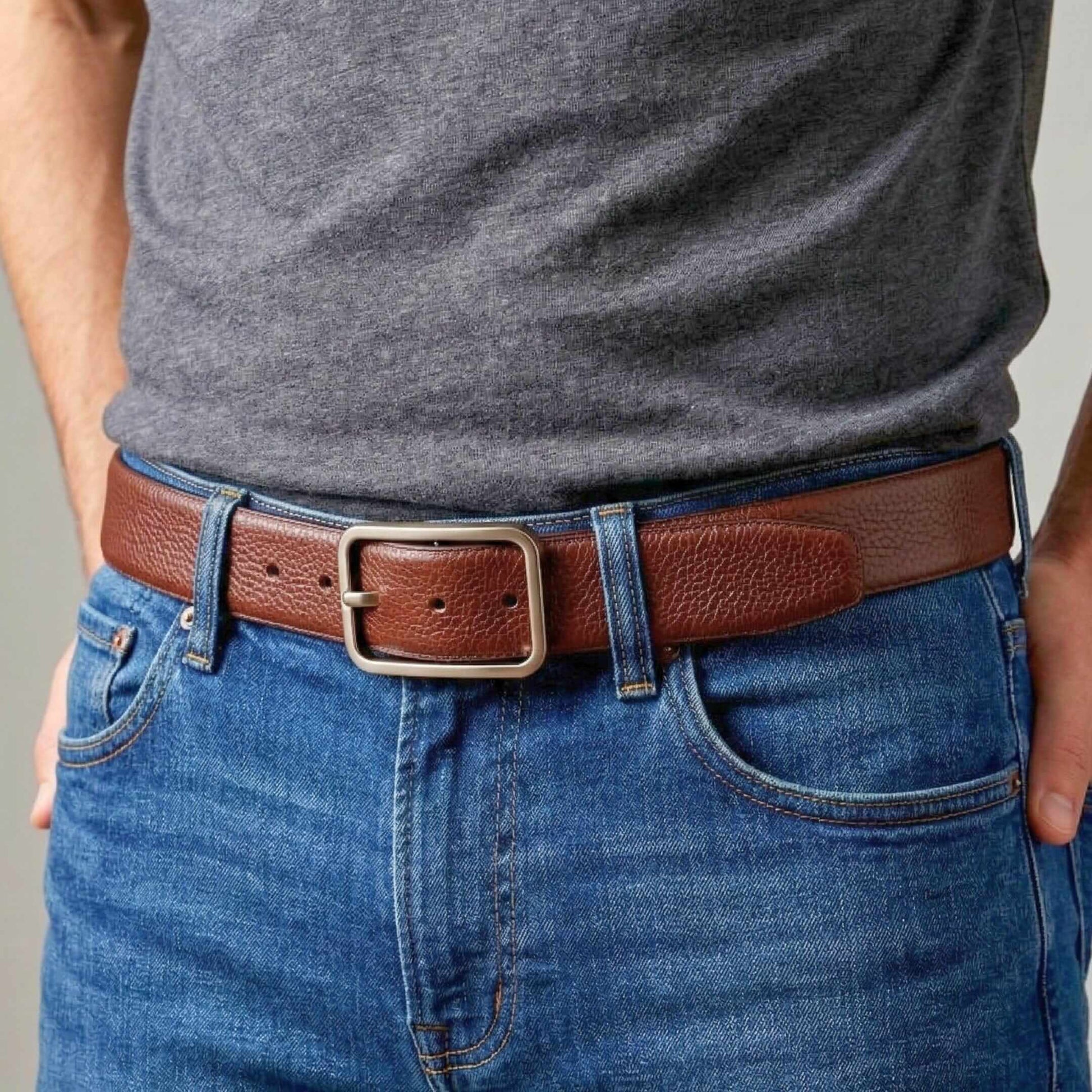 Mens 100% Genuine Leather Belt - URBAN EMPEROR Grid Emboss (Brown & Black Reversible) — Leather Belts for Men | THE MEN THING