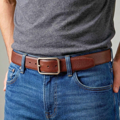 Mens 100% Genuine Leather Belt - URBAN EMPEROR Grid Emboss (Brown & Black Reversible) — Leather Belts for Men | THE MEN THING