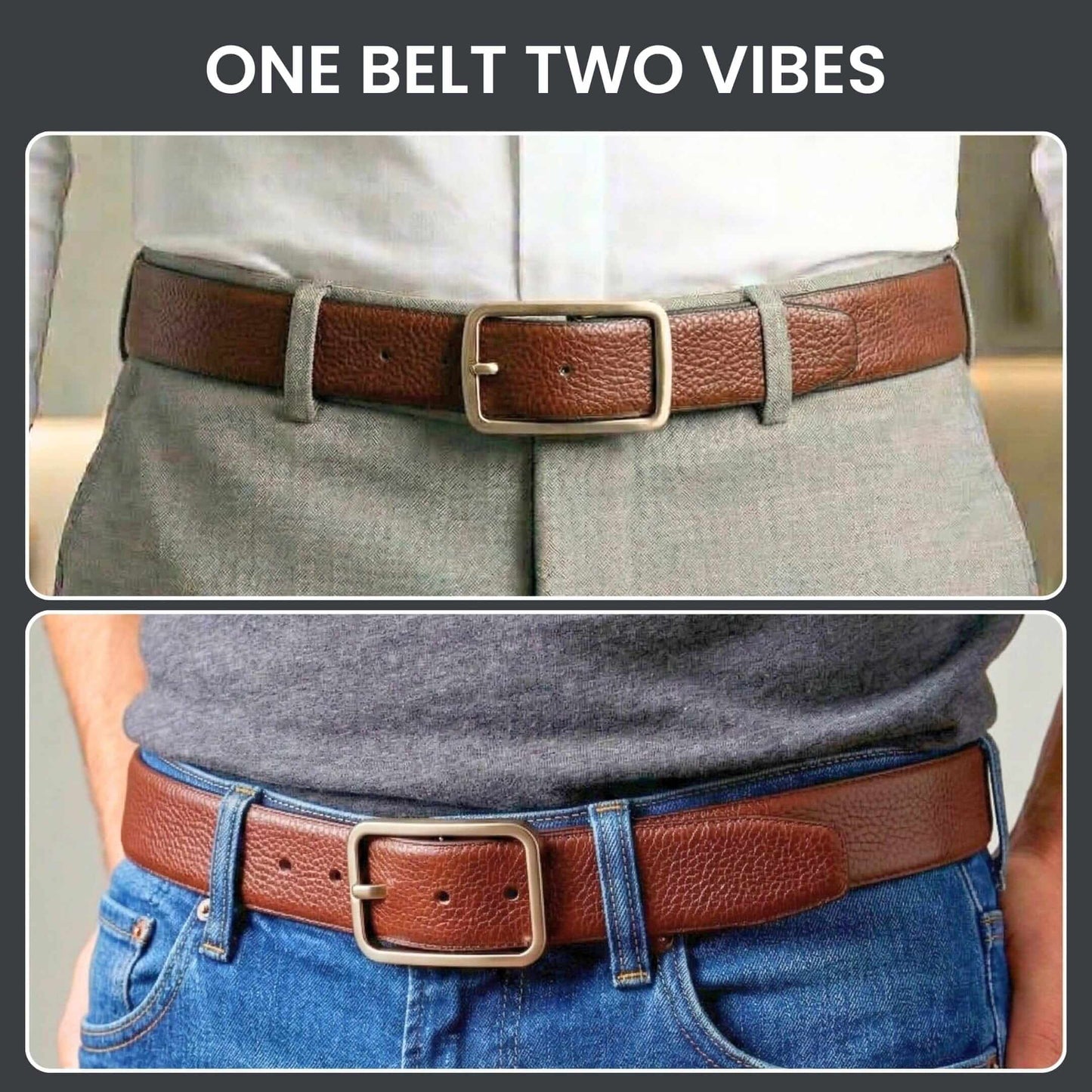 Mens 100% Genuine Leather Belt - URBAN EMPEROR Grid Emboss (Brown & Black Reversible) — Leather Belts for Men | THE MEN THING