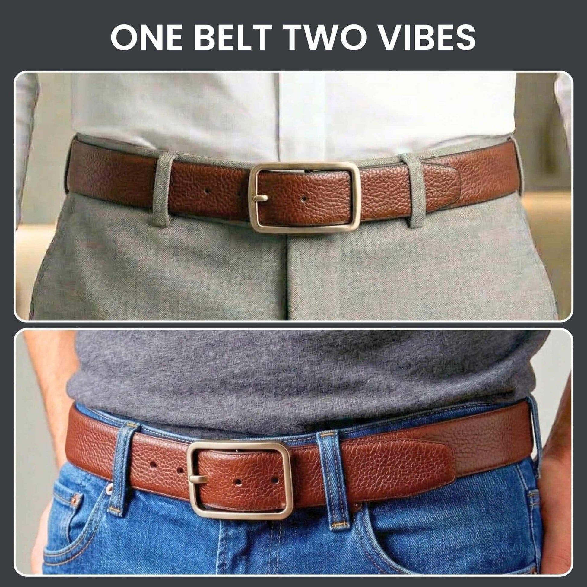 Mens 100% Genuine Leather Belt - URBAN EMPEROR Grid Emboss (Brown & Black Reversible) — Leather Belts for Men | THE MEN THING