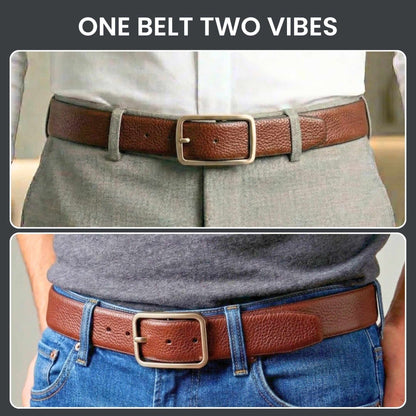 Mens 100% Genuine Leather Belt - URBAN EMPEROR Grid Emboss (Brown & Black Reversible) — Leather Belts for Men | THE MEN THING