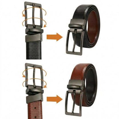 Mens 100% Genuine Leather Belt - VALTOR Dot Grid Emboss (Brown & Black Reversible) — Leather Belts for Men | THE MEN THING