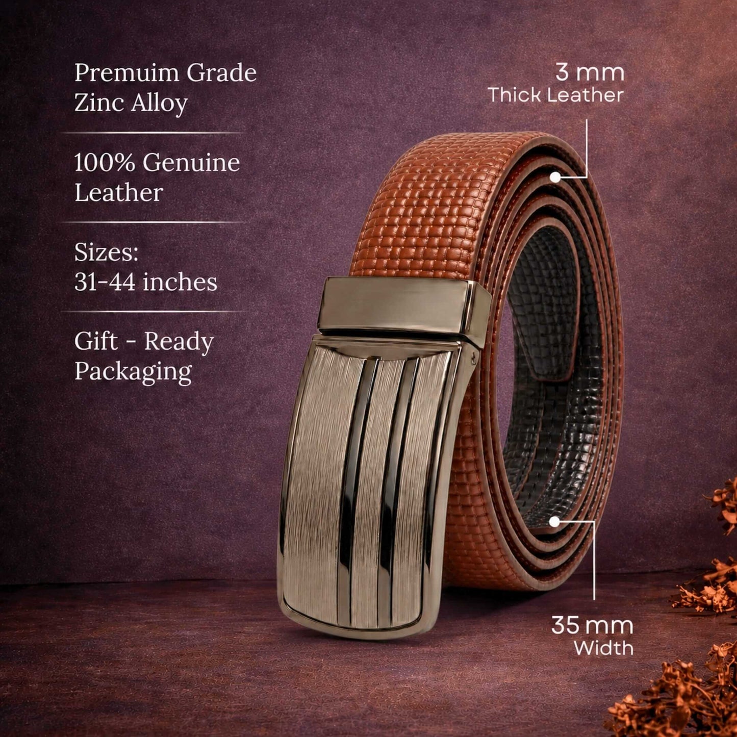 Mens Genuine Leather Belt | 2 in 1 Reversible (Brown & Black) (1 Pc.) - VALTRIX - THE MEN THING