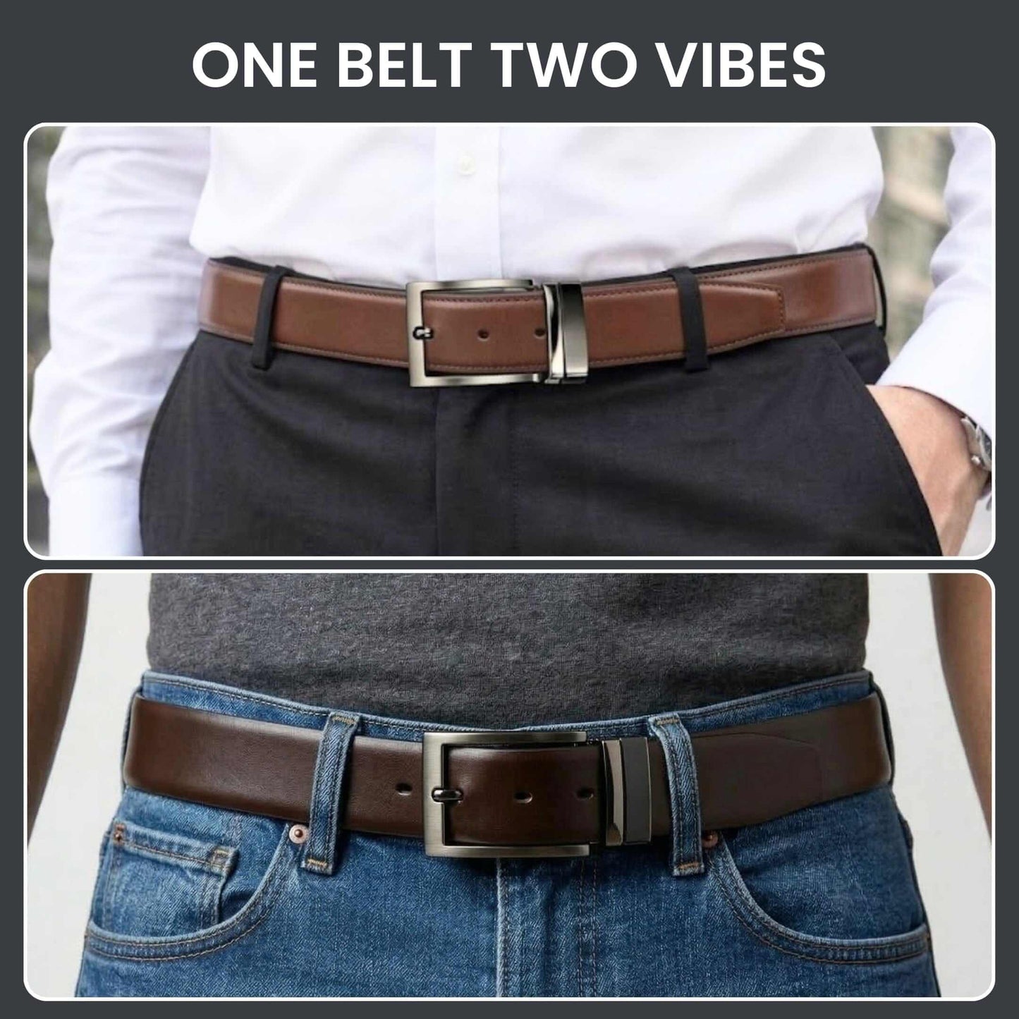 Mens 100% Genuine Leather Belt - VANTHOR Smooth Classic (Brown & Black Reversible) — Leather Belts for Men | THE MEN THING