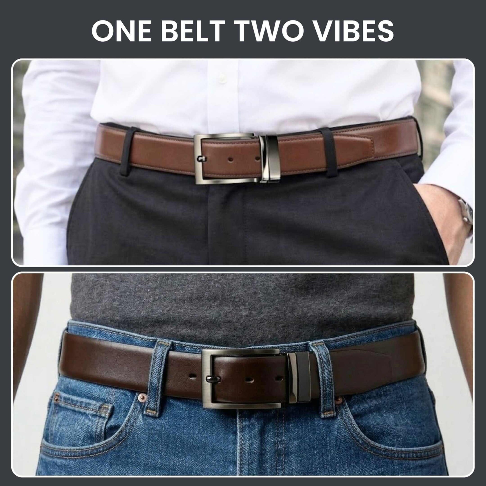 Mens 100% Genuine Leather Belt - VANTHOR Smooth Classic (Brown & Black Reversible) — Leather Belts for Men | THE MEN THING