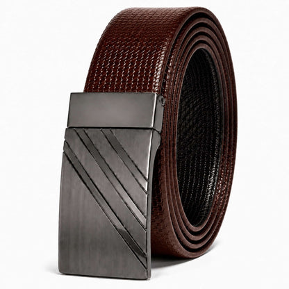 Mens 100% Genuine Leather Belt - VAREX Grid Emboss Plate (Brown & Black Reversible) — Leather Belts for Men | THE MEN THING