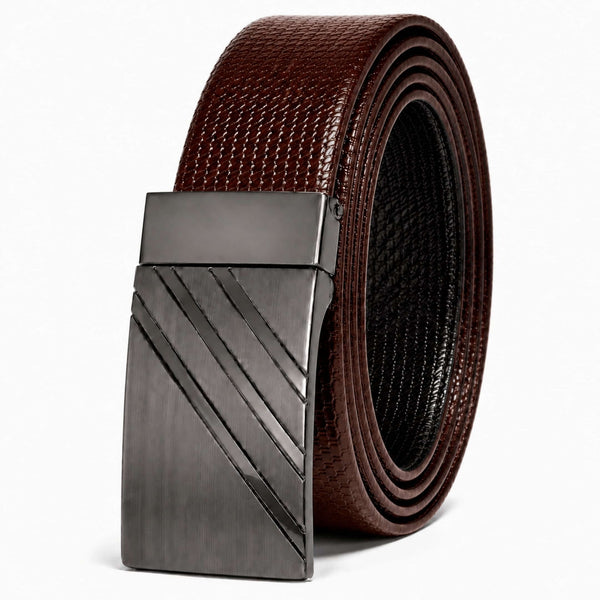 Mens 100% Genuine Leather Belt - VAREX Grid Emboss Plate (Brown & Black Reversible)