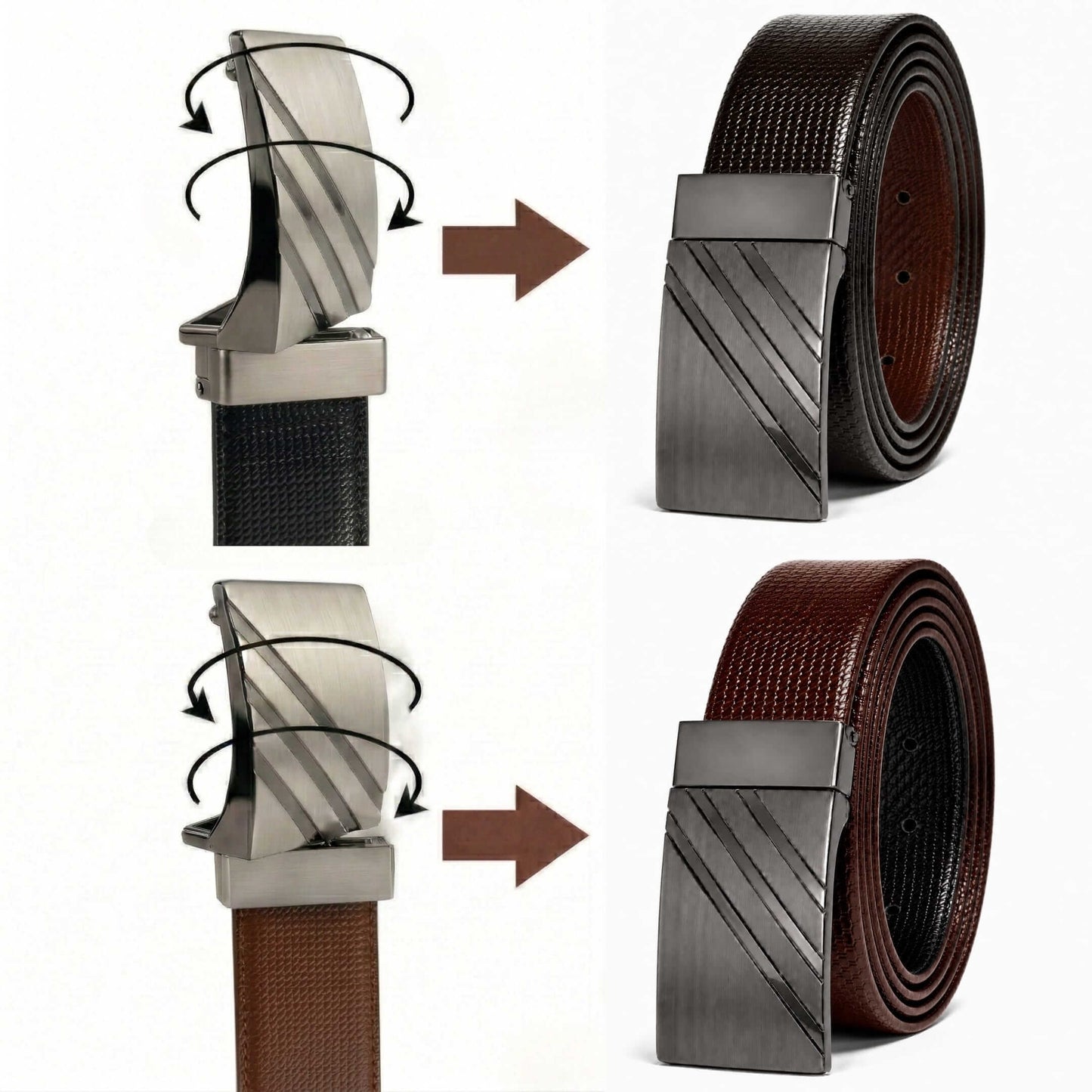 Mens 100% Genuine Leather Belt - VAREX Grid Emboss Plate (Brown & Black Reversible) — Leather Belts for Men | THE MEN THING